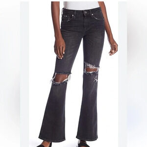 Free People Flare Jeans Womens Black Distressed Ripped Denim Jeans size 30